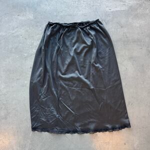 Vintage Y2k Black Satin Lace Slip Mini Grunge Basic Skirt Medium
